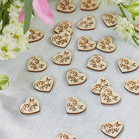 Mr & Mrs Wooden Heart Table Confetti